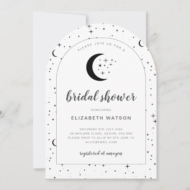 Invitación a la ducha de novias con arcos celestes (Anverso)
