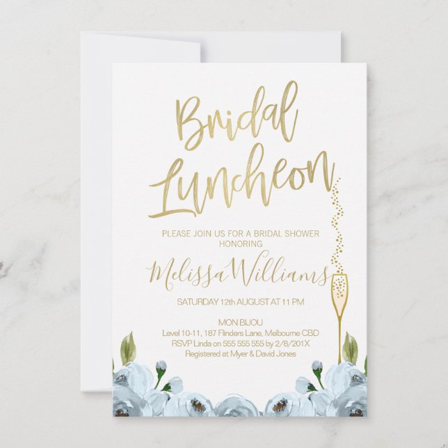 Invitación a la ducha de novias con Blue Floral Lu (Anverso)