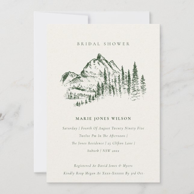 Invitación a la ducha de novias con boceto verde d (Anverso)