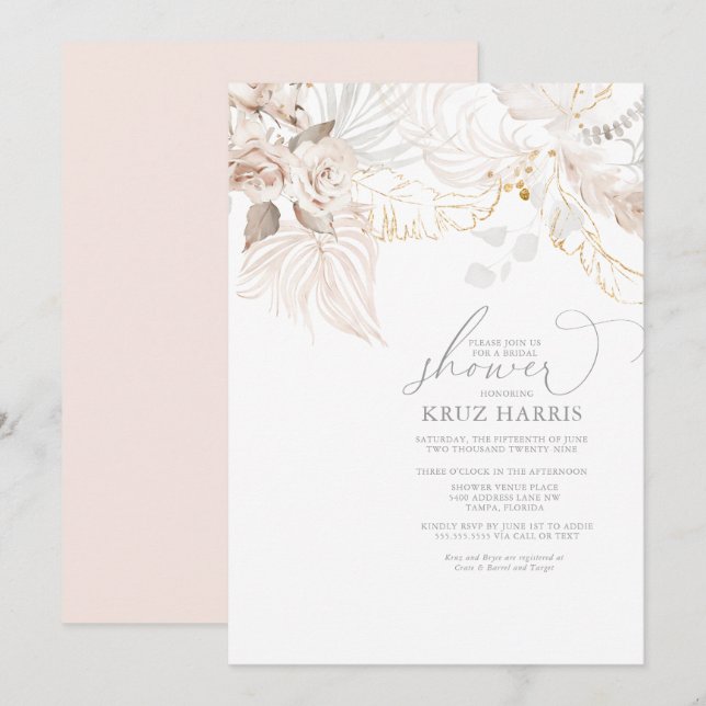 Invitación a la ducha de novias con boho floral se (Anverso / Reverso)