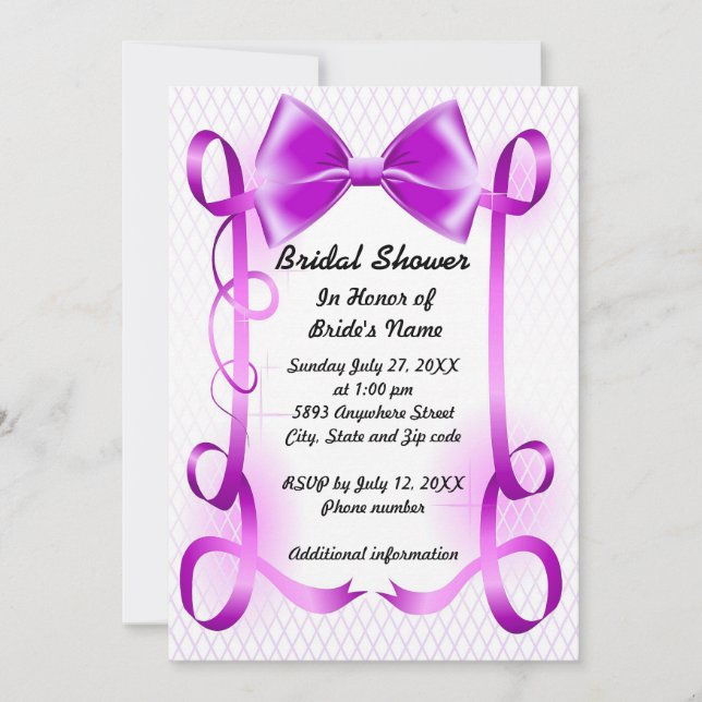 Invitación a la ducha de novias con borde morado y (Anverso)