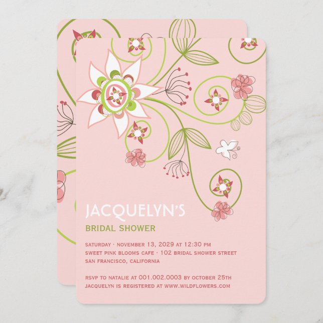 Invitación a la ducha de novias con brillantes flo (Anverso / Reverso)