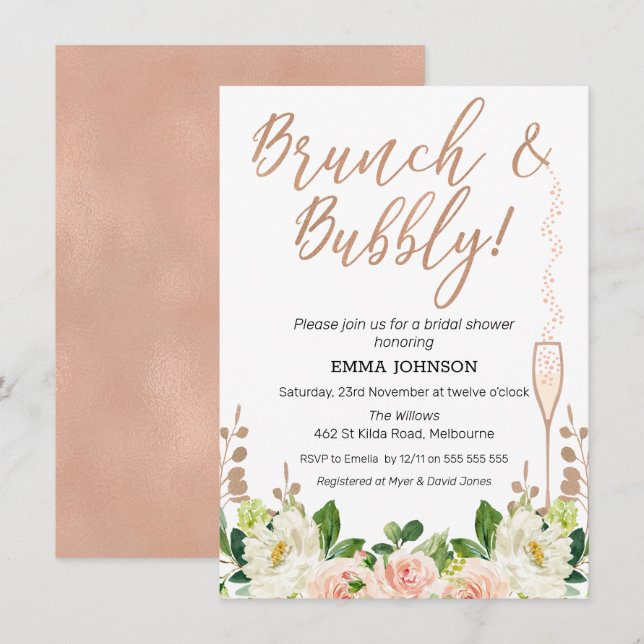 Invitación a la ducha de novias con brunch floral  (Anverso / Reverso)