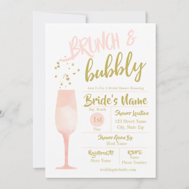 Invitación a la ducha de novias con brunch y bubbl (Anverso)