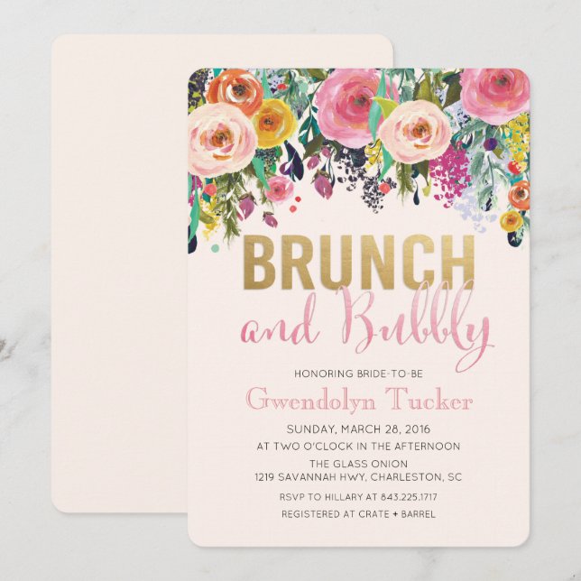 Invitación a la ducha de novias con brunch y bubbl (Anverso / Reverso)