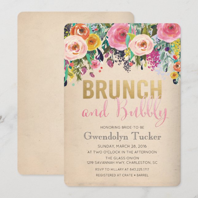 Invitación a la ducha de novias con brunch y bubbl (Anverso / Reverso)