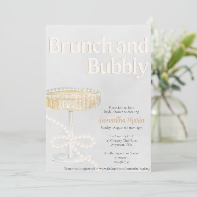 Invitación a la ducha de novias con brunch y bubbl (Anverso de pie)
