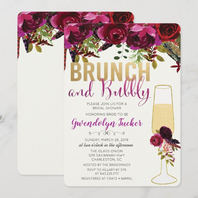 Invitación a la ducha de novias con brunch y bubbl (Anverso / Reverso)