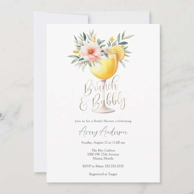 Invitación a la ducha de novias con brunch y bubbl (Anverso)