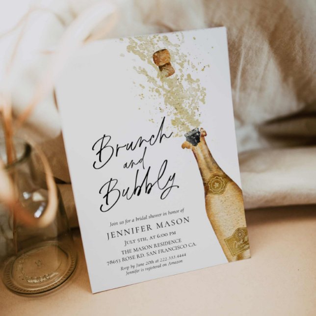 Invitación a la ducha de novias con brunch y bubbl (Brunch and Bubbly Bridal Shower Invitation)
