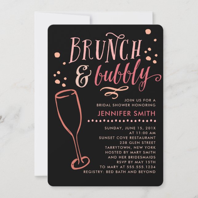 Invitación a la ducha de novias con brunch y bubbl (Anverso)