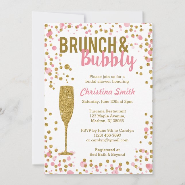 Invitación a la ducha de novias con brunch y bubbl (Anverso)