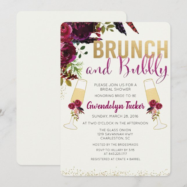 Invitación a la ducha de novias con brunch y bubbl (Anverso / Reverso)
