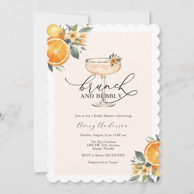 Invitación a la ducha de novias con brunch y bubbl (Anverso)
