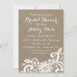Invitación a la ducha de novias con burlap y encaj