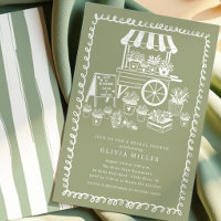 Invitación a la ducha de novias con carreta de flo