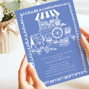 Invitación a la ducha de novias con carreta de flo
