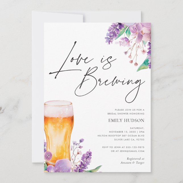 Invitación a la ducha de novias con cerveza floral (Anverso)