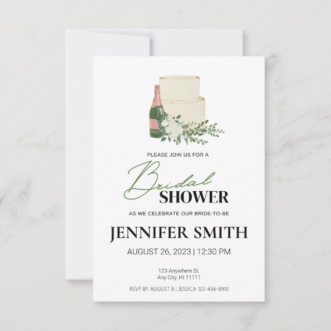 Invitación a la ducha de novias con champán y past (Anverso)