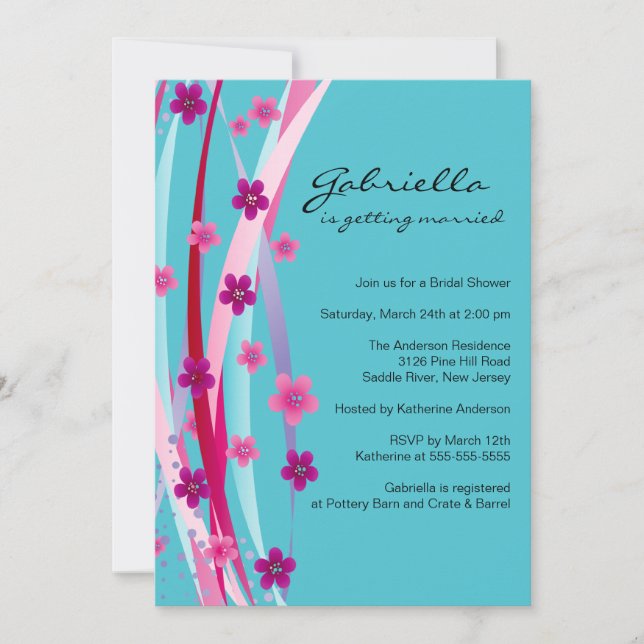 Invitación a la ducha de novias con cintas florale (Anverso)