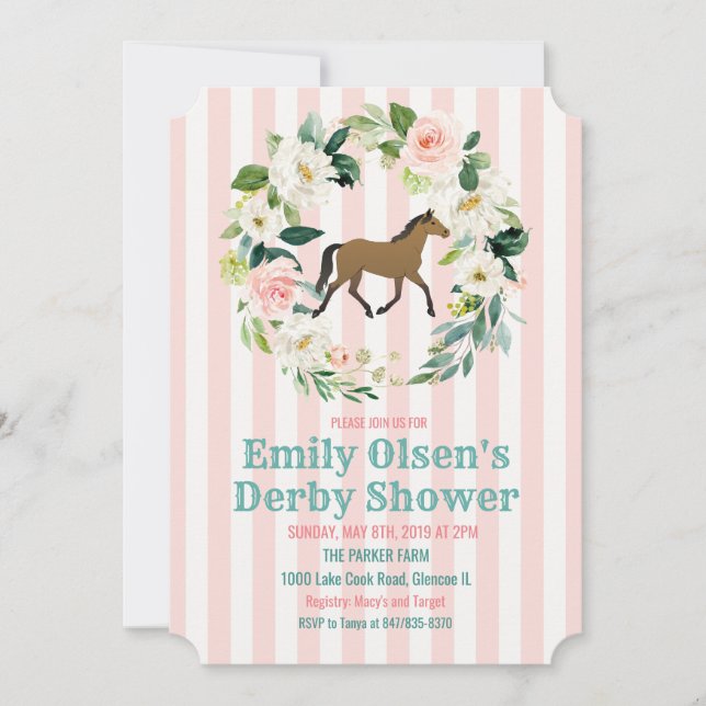 Invitación a la ducha de novias con derby floral d (Anverso)