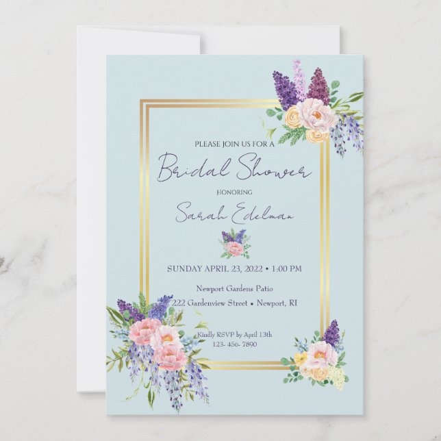 Invitación a la ducha de novias con el Pastel flor (Anverso)