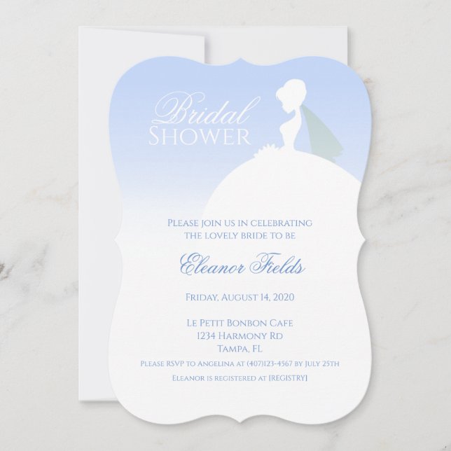 Invitación a la ducha de novias con elegancia azul (Anverso)