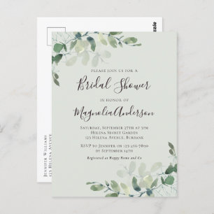 Invitación a la ducha de novias con eucalipto verd