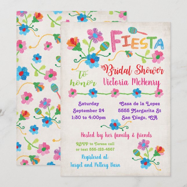 Invitación a la ducha de novias con Fiesta Mexican (Anverso / Reverso)