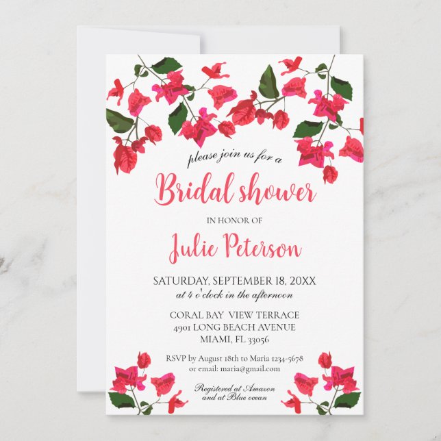 Invitación a la ducha de novias con flores de Boug (Anverso)