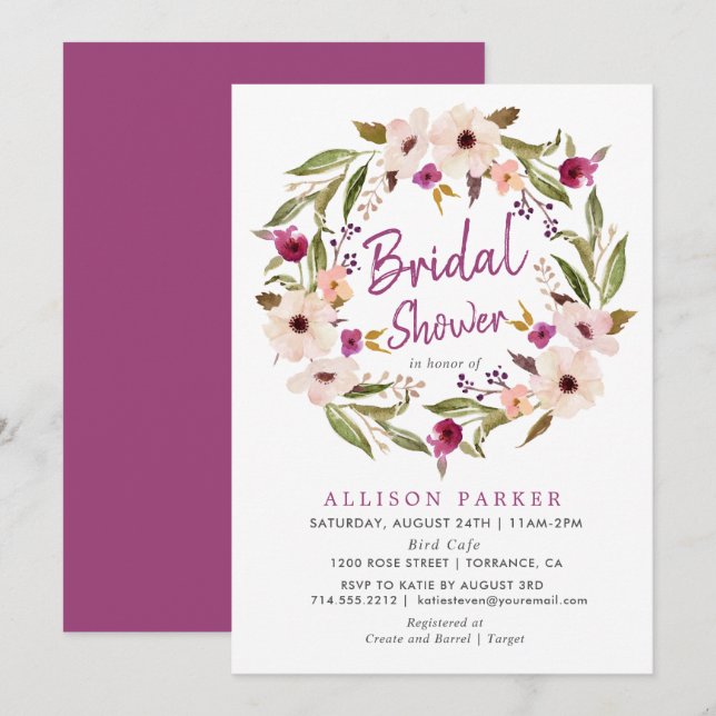 Invitación a la ducha de novias con flores de ciru (Anverso / Reverso)
