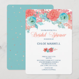 Invitación a la ducha de novias con flores de cora