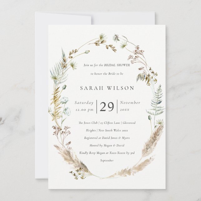Invitación a la ducha de novias con flores de hier (Anverso)