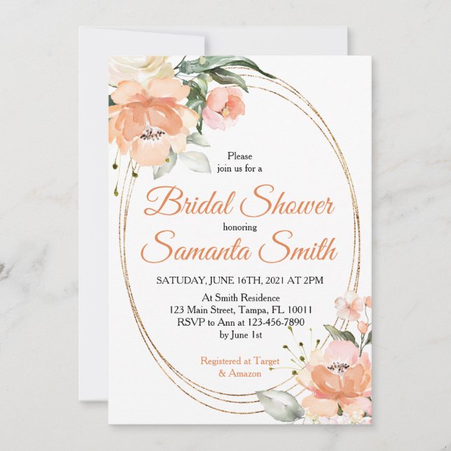 Invitación a la ducha de novias con flores de melo (Anverso)