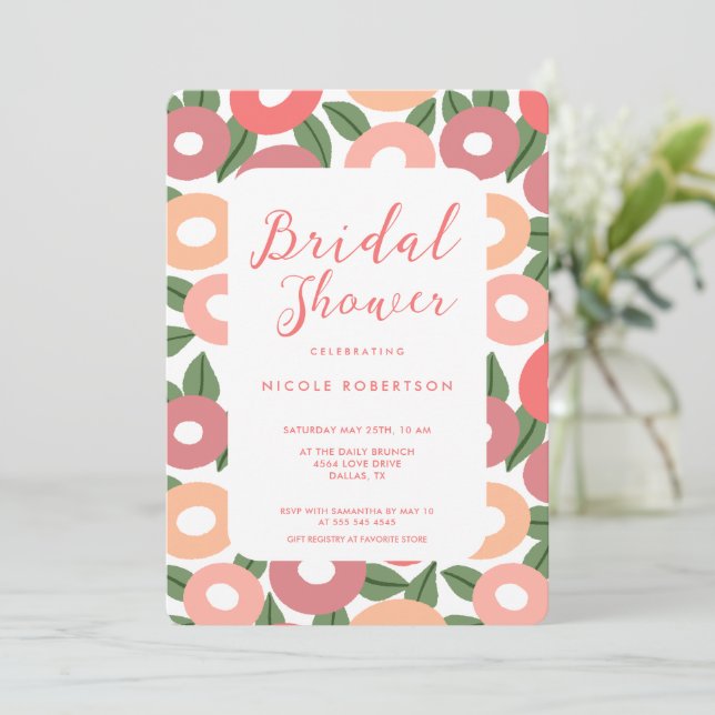 Invitación a la ducha de novias con flores de plum (Anverso de pie)