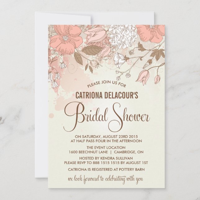 Invitación a la ducha de novias con flores de prim (Anverso)