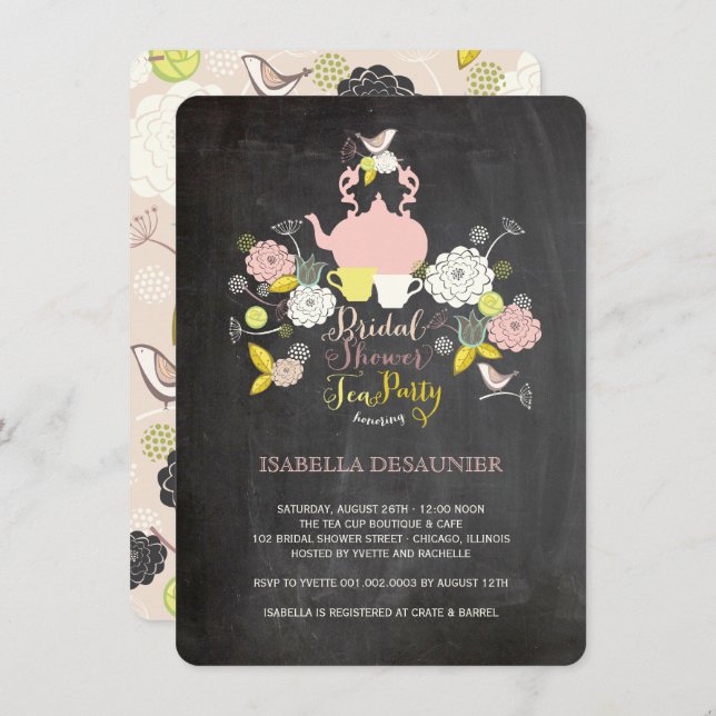 Invitación a la ducha de novias con flores en Chal (Anverso / Reverso)