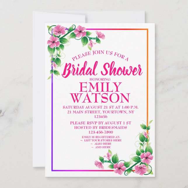 Invitación a la ducha de novias con flores persona (Anverso)