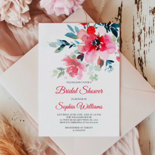 Invitación a la ducha de novias con flores rojas