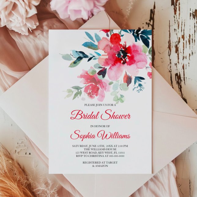 Invitación a la ducha de novias con flores rojas (Subido por el creador)