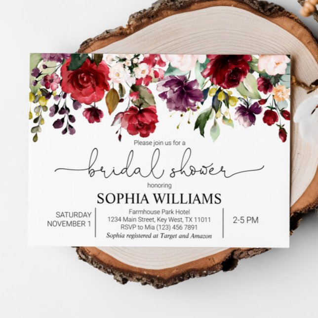 Invitación a la ducha de novias con flores rojas y (Subido por el creador)