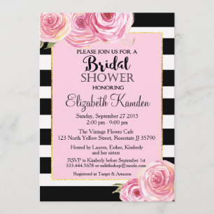 Invitación a la ducha de novias con flores rosadas