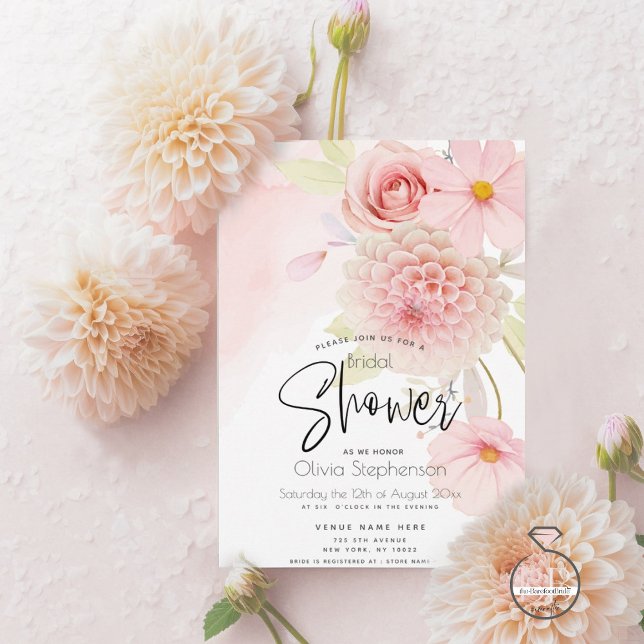 Invitación a la ducha de novias con flores rosadas (Subido por el creador)