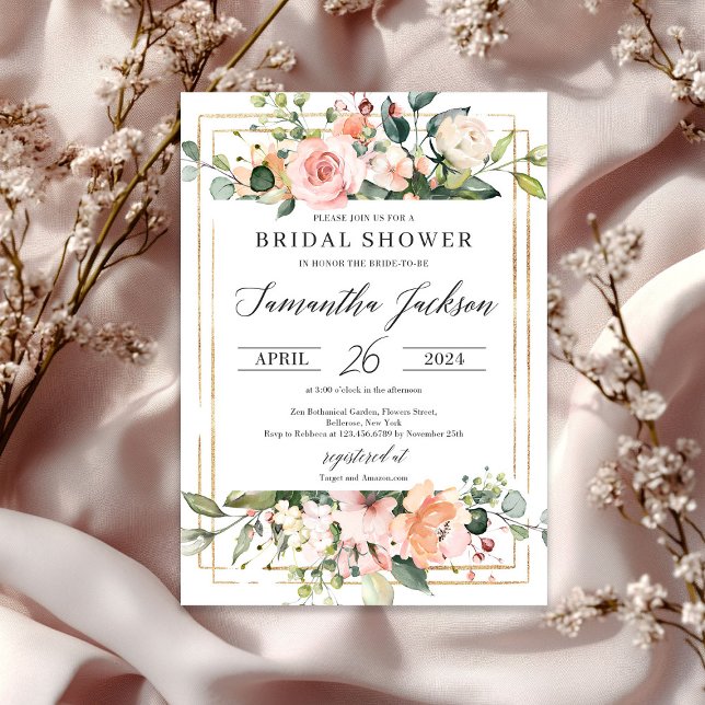 Invitación a la ducha de novias con flores rosadas (Boho Blush Pink Floral Bridal Shower invitation)