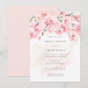 Invitación a la ducha de novias con flores rosadas