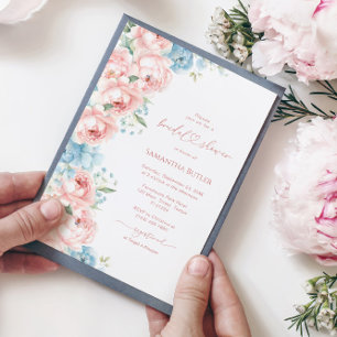 Invitación a la ducha de novias con flores rosas y