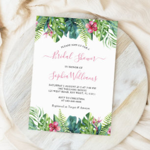 Invitación a la ducha de novias con flores tropica