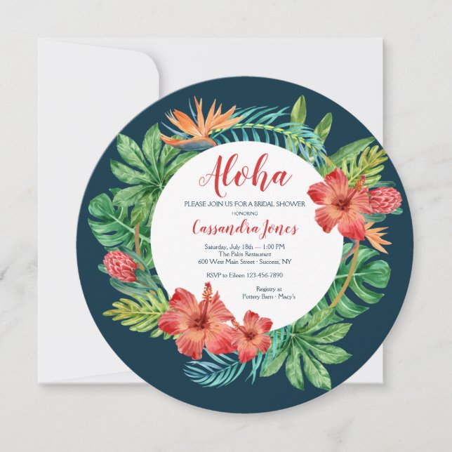 Invitación a la ducha de novias con flores tropica (Anverso)