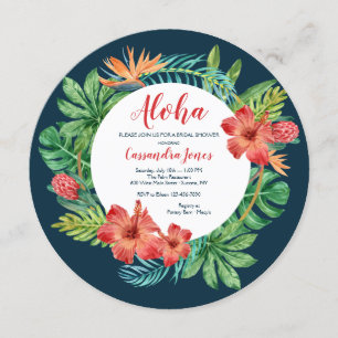 Invitación a la ducha de novias con flores tropica