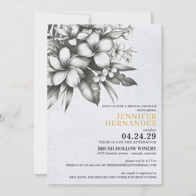 Invitación a la ducha de novias con flores tropica (Anverso)